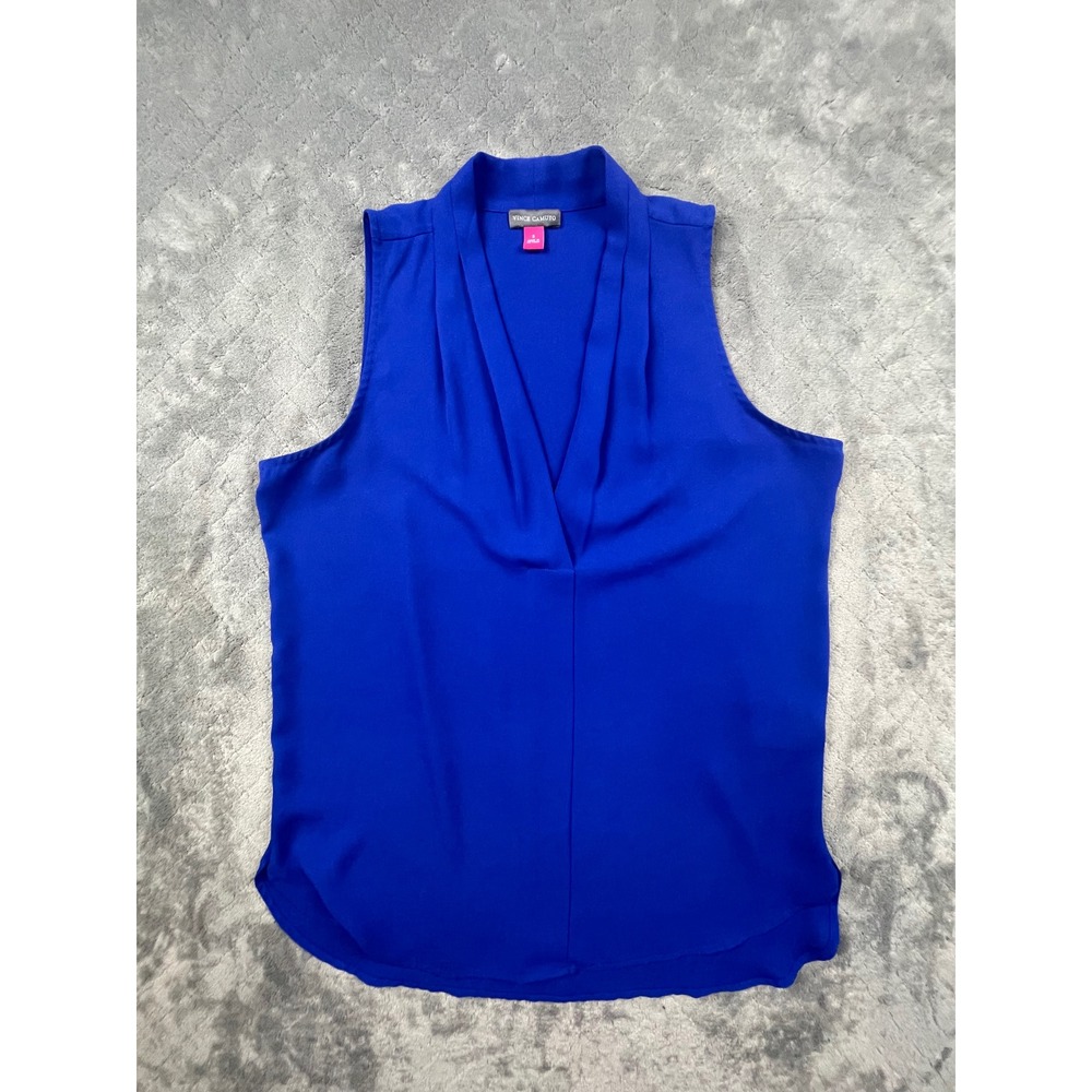 Vince Camuto Royal Blue Sleeveless Draped V-Neck Blouse Small Minimalist Office